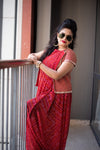 Red Bandhej Kurta with Raw Silk Work Jacket