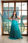 Teal Green Hand Embroidered Gown